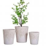 neutral beige round fiber clay planter with smooth honeycomb pattern lightweight durable low-maintainence flower pot holiday Villa hotel shopping mall office decoration garden landscaping project for sale