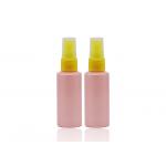 Flat Shoulder Pink PET 50ml Small Plastic Spray Bottles Refillable With Yellow Pump for sale