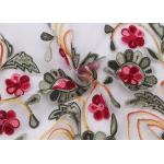Embroidered Lace Dress Fabric , Corded Lace Fabric Floral Tulle For Dressmaking for sale