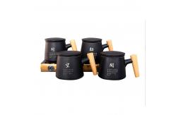China Ceramic Wood Handle Frosted Retro Tea Cup With Separator supplier