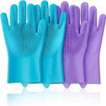 Purple And Blue Dishwashing Reusable Silicone Gloves For Cleaning for sale