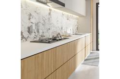 China Customized Minimalist Quartz Stone Wooden Kitchen Cabinets supplier