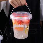 1000ml 32oz Disposable Cup Plastic Buckets with Lid and Handle for Fruit Beverage Packaging for sale