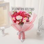 Rose and Baby's Breath Dried Flowers Knitted Bouquet Handwoven Yarn Floral Arrangement 30x30cm for sale