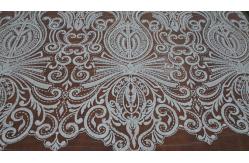 China Embroidered Guipure Beaded Lace Fabric Polyester On Nylon Mesh With Flower supplier