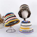 Custom Crochet Hat Autumn Winter Colored Handmade Striped Knitted Versatile Crochet Bucket Hats Thick Women Fisherman Cap for sale
