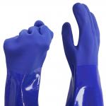 35cm Blue PVC Chemical Resistant Gloves With Sandy Finish And Cotton Liner
