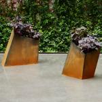 Irregular Weathering Steel Outdoor Flower Pot With Oblique Mouth for sale