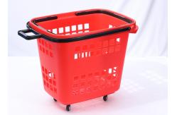 China Customized HDPP Plastic Supermarket Basket With Wheels 45L Capacity supplier