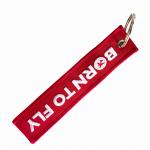 Statement Keychain Accessory - Red/White Embroidery Design, Durable Metal Ring & Colorfast Threads for sale
