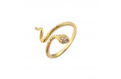 China Snake 18K Diamond Ring Customized Open Adjustable Gold Plated Finger Ring supplier