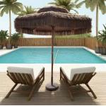 9 ft synthetic thatch beach umbrella 8 ribs plastic Thatched Tiki umbrella sand beach Straw Umbrella with fringe for sale