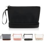 Fashion Black Waterproof Two Layer Cosmetic Pouch Ladies Carry On Clutch Makeup Bag With Brush Organize for sale
