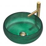 European Style Round Shaped Glass Vessel Basins Crystal Bathroom Wash Sinks Green Color for sale