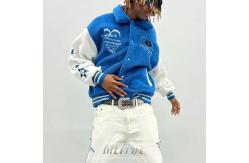 China Custom Logo Sherpa Varsity Jacket Button Up Wool Fleece Bomber Jacket Mens supplier