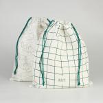 White Cotton Blue Pattern Printed Reusable Eco Friendly Cotton Drawstring Bag