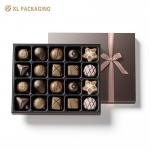 Simple Red or Black Customized Chocolate Rigid Gift Boxes with Paper Insert and Ribbon Bow for sale