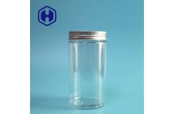 China Round Straight 70mm Snacks Transparent Plastic Jar With Aluminum Cover 490ml supplier