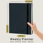 Black Softcover Custom Planner 2023 Daily Weekly Schedule Yearly Agenda Monthly Tabs