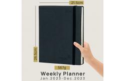 China Black Softcover Custom Planner 2023 Daily Weekly Schedule Yearly Agenda Monthly Tabs supplier