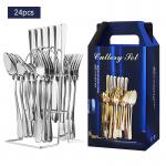 ODM Stainless Steel Silverware Set 24 Piece Cutlery Set With Storage Rack for sale