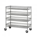 Four Layers Wire Shelving Units With Castors / Grocery Display Wire Rack for sale