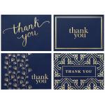 48 Set Thanks Greeting Card Navy Blue Color Gold Foil Embossed Lettering Logo for sale