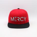 Flat Visor Red Cotton Snapback Cap With Embroidered Logo for sale