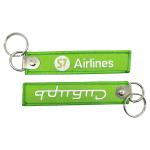 Vibrant Green Custom Embroidered Keychain Double Stitch Metal Rings Flight Tags Keychain for sale