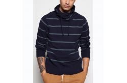 China Warm Striped Knit Pullover Sweater With Drawstring Full Lambswool Material supplier