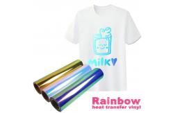 China Custom Rainbow Heat Transfer Vinyl iridescent chameleon htv T-shirt iron on digital transfer films supplier