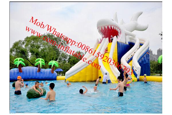 Gaint Water slide inflatable pool withJumping Bouncer water park slides for sale
