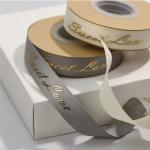 Customized 3D Gold Foil Embossed Satin Grosgrain Ribbon with Personalized Logo Printing