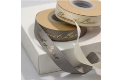 China Customized 3D Gold Foil Embossed Satin Grosgrain Ribbon with Personalized Logo Printing supplier