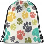 Digital Printed Drawstring Backpack Bag Hand Drawn Doodle Prints Puppy Footprint Drawing