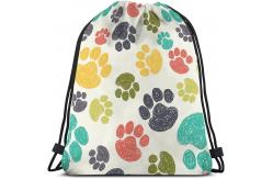 China Digital Printed Drawstring Backpack Bag Hand Drawn Doodle Prints Puppy Footprint Drawing supplier