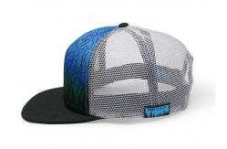 China 5 panels adult male man flat peak bule printing trucker mesh hat supplier
