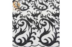 China Soft Mesh Beaded Lace Fabric 3D Black Embroidered Lace Fabric 1 Yard supplier
