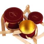 Red Cylindar Candy Packaging Box With Ribbon Tied Velevt Gift for sale