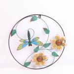 Modern Metal Wall Hanging Ornaments Round Frame With Dragonfly Butterfly Leaf Flower for sale