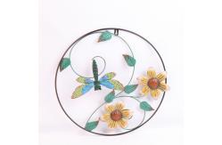 China Modern Metal Wall Hanging Ornaments Round Frame With Dragonfly Butterfly Leaf Flower supplier