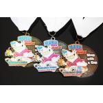 Soft Enamel Sports Medals And Ribbons With Black Nicekl Plating , Sublimated Ribbon