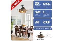 China Smart Control Rustic Design Rattan Ceiling Fan with Retractable Blades and Light Kit supplier
