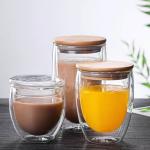 250ml 350ml 450ml Double Wall Glass Coffee Mugs With Bamboo Lid