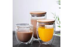China 250ml 350ml 450ml Double Wall Glass Coffee Mugs With Bamboo Lid supplier