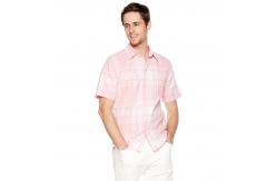 China 45% Cotton light Pink Check Shirt Mens Standard Fit Open Placket With Buttons supplier