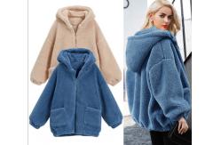 China Womens Autumn Winter DTM Hooded Open Front Lamb Wool Coat supplier