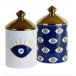Eye Pattern Candle Ceramic Containers With Letterpress Printing Gravure Printing for sale