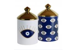 China Eye Pattern Candle Ceramic Containers With Letterpress Printing Gravure Printing supplier