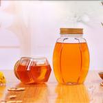 Metal Lid Glass Honey Jar Hexagon Shape Recyclable Food Storage Container